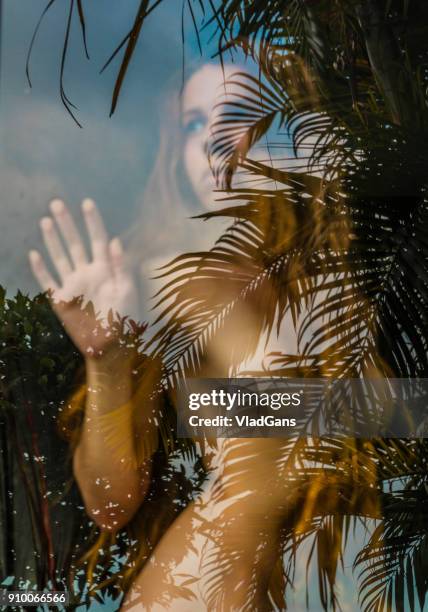 nude woman at tropical garden - physical description stock pictures, royalty-free photos & images