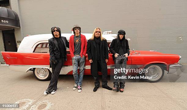 Nikki Sixx, Tommy Lee, Vince Neil and Mick Mars of Motley Crue prepare to arrive to Fuse studios for their Crue Fest 2 line up press conference on...