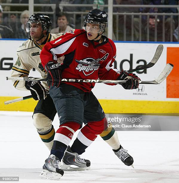 Taylor Hall of the Windsor Spitfires skates in a game against the London Knights on September 18, 2009 at the John Labatt Centre in London, Ontario....