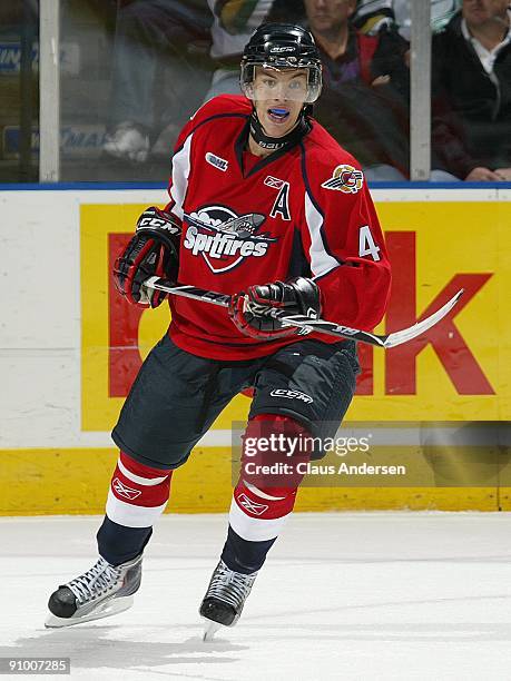 Taylor Hall of the Windsor Spitfires skates in a game against the London Knights on September 18, 2009 at the John Labatt Centre in London, Ontario....