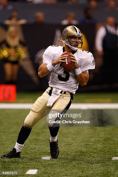 Joey Harrington of the New Orleans Saints during the game against the Miami Dolphins at the Louisiana Superdome on September 3, 2009 in New Orleans,...