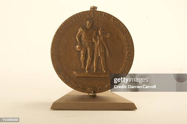 View of Texas memorabilia, 1972 Coach of the Year medallion given to Darrell K Royal at Texas Sports Hall of Fame. Waco, TX 7/15/2009 CREDIT: Darren...