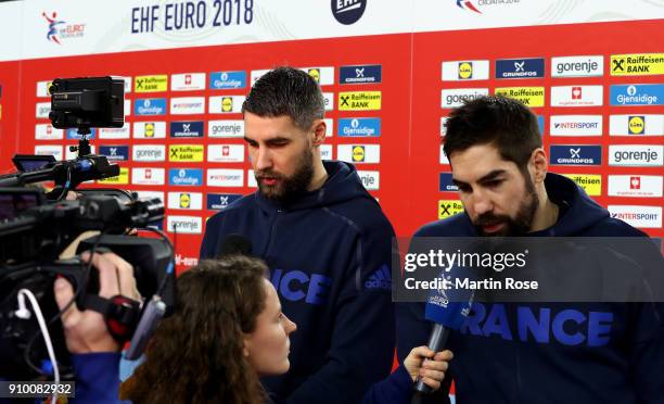 Luka Karabatic and Nikola Karabatic of France attend the EHF Media Call at Arena Zagreb on January 25, 2018 in Zagreb, Croatia.