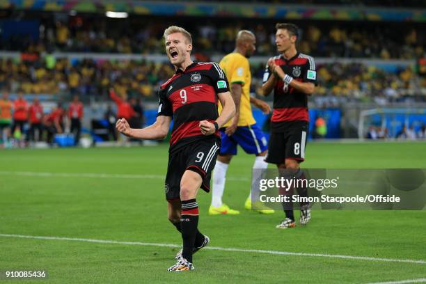 8th July 2014 - FIFA World Cup - Semi-Final - Brazil v Germany - Andre Schurrle of Germany celebrates after scoring their 6th goal .