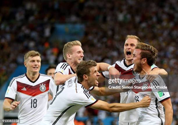 July 2014 - FIFA World Cup - Final - Germany v Argentina - Mario Gotze of Germany celebrates scoring the winning goal with his colleagues