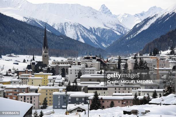 General view taken on January 25, 2018 shows the town of Davos, eastern Switzerland, the venue of the annual World Economic Forum . / AFP PHOTO /...