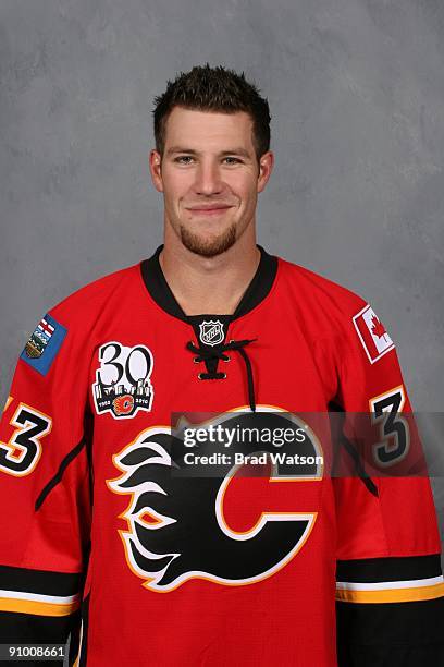 Brandon Prust of the Calgary Flames poses for his official headshot for the 2009-2010 NHL season.