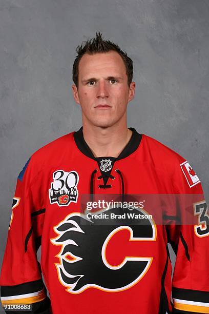 Dion Phaneuf of the Calgary Flames poses for his official headshot for the 2009-2010 NHL season.