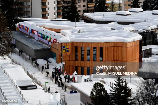 General view taken on January 25, 2018 shows the Davos Congress Centre, the venue of the annual World Economic Forum , in the town of Davos, eastern...