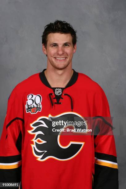 Adam Pardy of the Calgary Flames poses for his official headshot for the 2009-2010 NHL season.