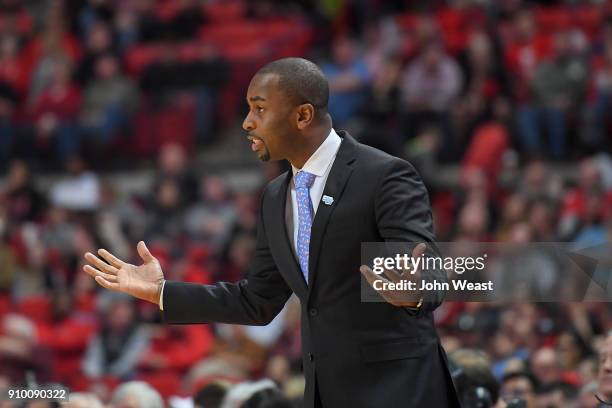 Head coach Mike Boynton of the Oklahoma State Cowboys reacts to an officials call during the game between the Texas Tech Red Raiders and the Oklahoma...