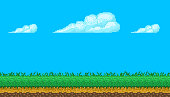 Pixel art seamless background with sky and ground.