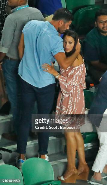 Sam Wood and Snezana Markoski watch the semi-final match between Marin Cilic of Croatia and Kyle Edmund of Great Britain on day 11 of the 2018...