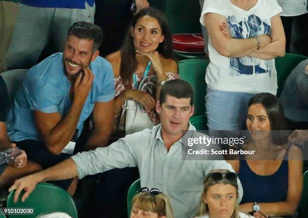 Sam Wood and Snezana Markoski, along with Former Brisbane Lions AFL footballer Jonathan Brown and his wife Kylie watch the semi-final match between...