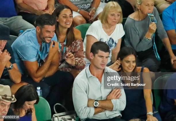 Sam Wood and Snezana Markoski, along with Former Brisbane Lions AFL footballer Jonathan Brown and his wife Kylie watch the semi-final match between...