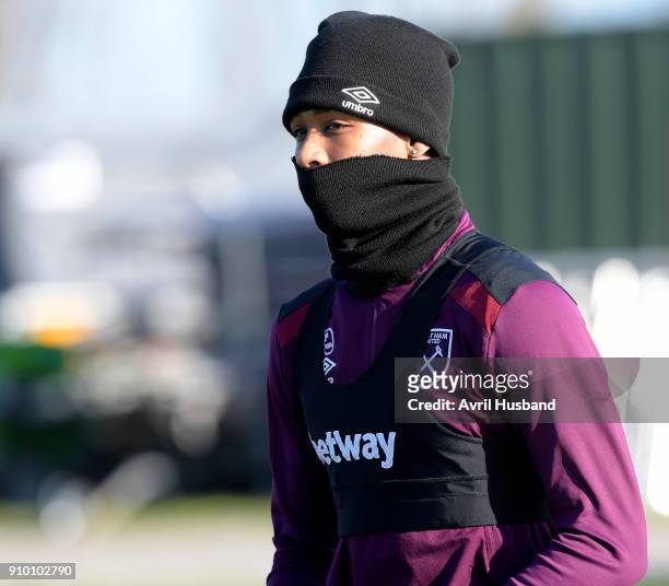 Reece Oxford of West Ham United comes out prior to training at Rush Green on January 25, 2018 in Romford, England.