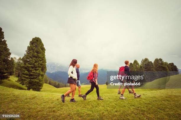 avventure sulle dolomiti: famiglia insieme - parco naturale puez odle foto e immagini stock