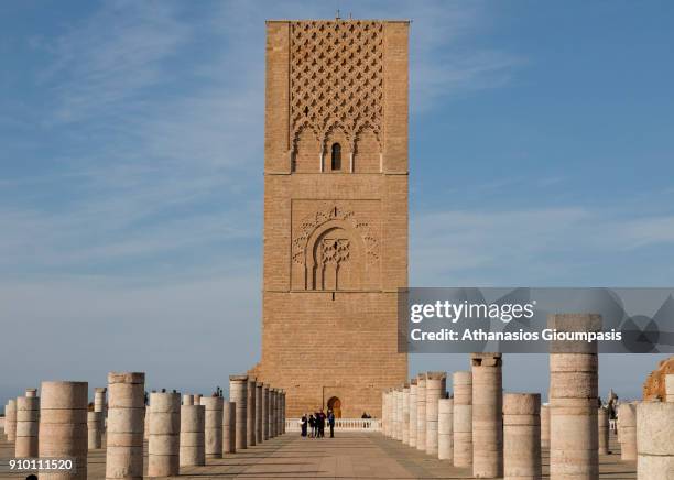 Hassan Tower or Tour Hassan and the ruins of the pillars of the mosque, which was destroyed by an earthquake in 1755 on December 30, 2017 in Rabat,...