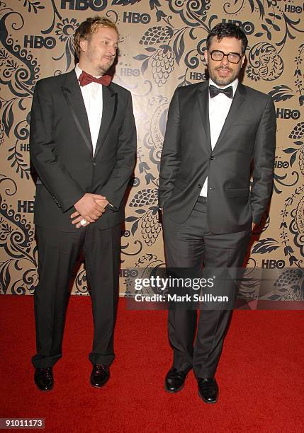 Writer James Bobin and actor Jemaine Clement arrive at the HBO Post Emmy Awards Reception at the Pacific Design Center on September 20, 2009 in West...