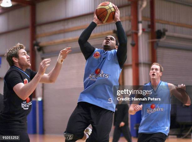 Corey Webster shoots during a New Zealand Breakers NBL training session at the Breakers Gym on September 22, 2009 in Auckland, New Zealand.