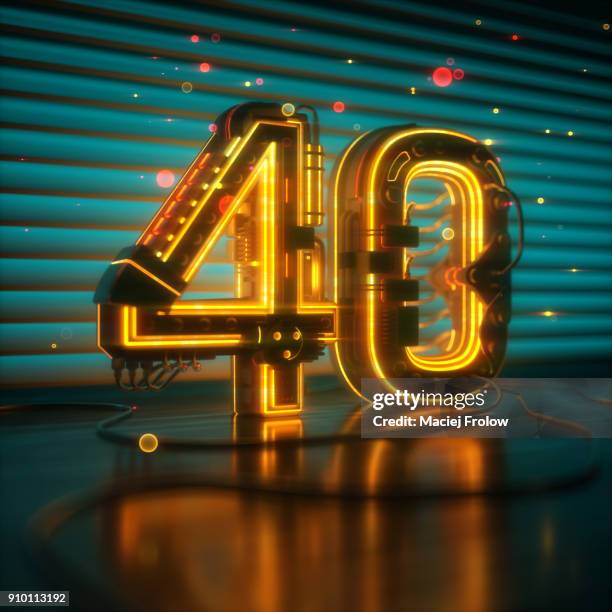 number 40 glowing - neon numbers stock-fotos und bilder