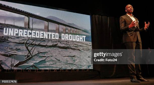 Democratic Alliance leader Mmusi Maimane addresses a crowd at the Joseph Stone Auditorium in Athlone on January 24, 2018 in Cape Town, South Africa....