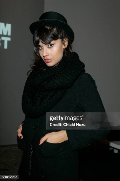 Jameela Jamil attends the William Tempest show at London Fashion Week Spring/Summer 2010 fashion show at the Freemason's Hall at on September 21,...
