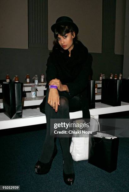 Jameela Jamil attends the William Tempest show at London Fashion Week Spring/Summer 2010 fashion show at the Freemason's Hall at on September 21,...