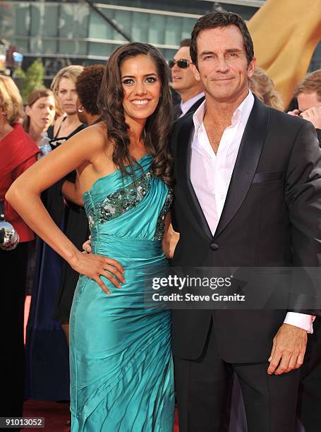 Personality Jeff Probst and guest arrives at the 61st Primetime Emmy Awards held at the Nokia Theatre on September 20, 2009 in Los Angeles,...