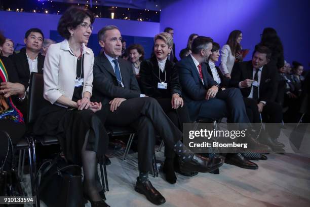 Fabiola Gianotti, director general of the European Organization for Nuclear Research and annual meeting co-chair, left, Mark Carney, governor of the...