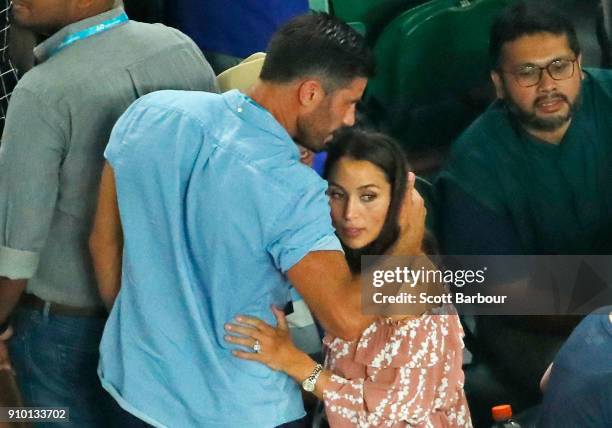 Sam Wood and Snezana Markoski watch the semi-final match between Marin Cilic of Croatia and Kyle Edmund of Great Britain on day 11 of the 2018...