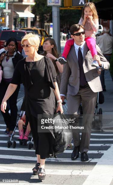 Hugh Jackman, wife Deborra Lee Furness and daughter Ava Eliot Jackman are seen on the Streets of Manhattan on September 21, 2009 in New York City.