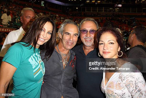Lisa Pliner, Donald Pliner, EmilioEstefan and Gloria Estefan arrive at the orange carpet for the Miami Dolphins game at Landshark Stadium on...