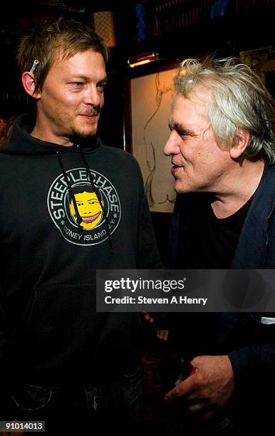 Director Abel Ferrara talks to Norman Reedus at the premiere of "Chelsea On The Rocks" at The Jane Hotel on September 21, 2009 in New York City.