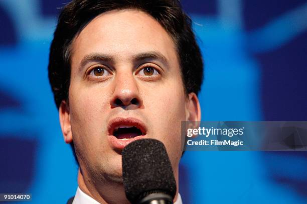 Secretary of State for Energy and Climate Change Ed Miliband speaks at the Age Of Stupid Eco Premiere/Live Climate Change Panel at World Financial...