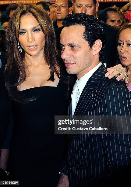 Jennifer Lopez and Marc Anthony arrive at the orange carpet for the Miami Dolphins game against the Indianapolis Colts at Landshark Stadium on...