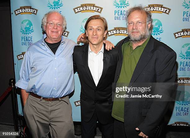 Ben Cohen and Jerry Greenfield co-founders of Ben & Jerry's at Ben & Jerry's with Jeremy Gilley, Peace One Day Founder attend Ben & Jerry's 10th...