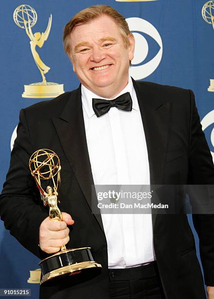 Brendan Gleeson poses with his award for Outstanding Lead Actor in a Miniseries or Movie for "Into the Storm" in the press room at the 61st Primetime...