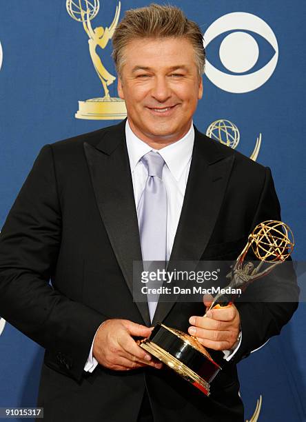Alec Baldwin poses with his award for Outstanding Lead Actor in a Comedy Series for "30 Rock" in the press room at the 61st Primetime Emmy Awards...