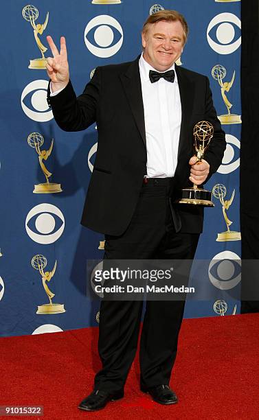 Brendan Gleeson poses with his award for Outstanding Lead Actor in a Miniseries or Movie for "Into the Storm" in the press room at the 61st Primetime...