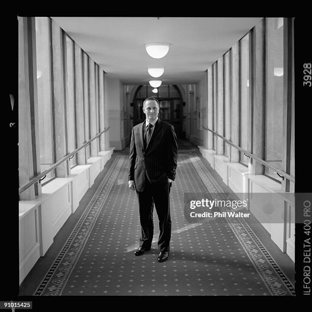 New Zealand Prime Minister John Key poses inside Parliament on September 19, 2009 in Wellington, New Zealand. John Key nears his first year as the...