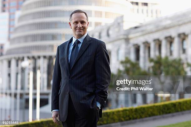 New Zealand Prime Minister John Key poses outside Parliament Buildings and the Beehive on September 19, 2009 in Wellington, New Zealand. John Key...