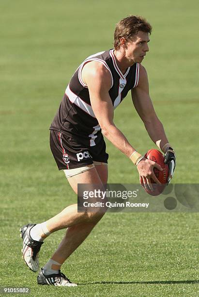 Justin Koschitzke of the Saints kicks during a St Kilda Saints AFL training session at Linen House Oval on September 22, 2009 in Melbourne, Australia.