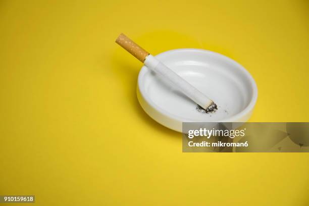 cigarettes and butts in ashtray - zigarettenfilter stock-fotos und bilder