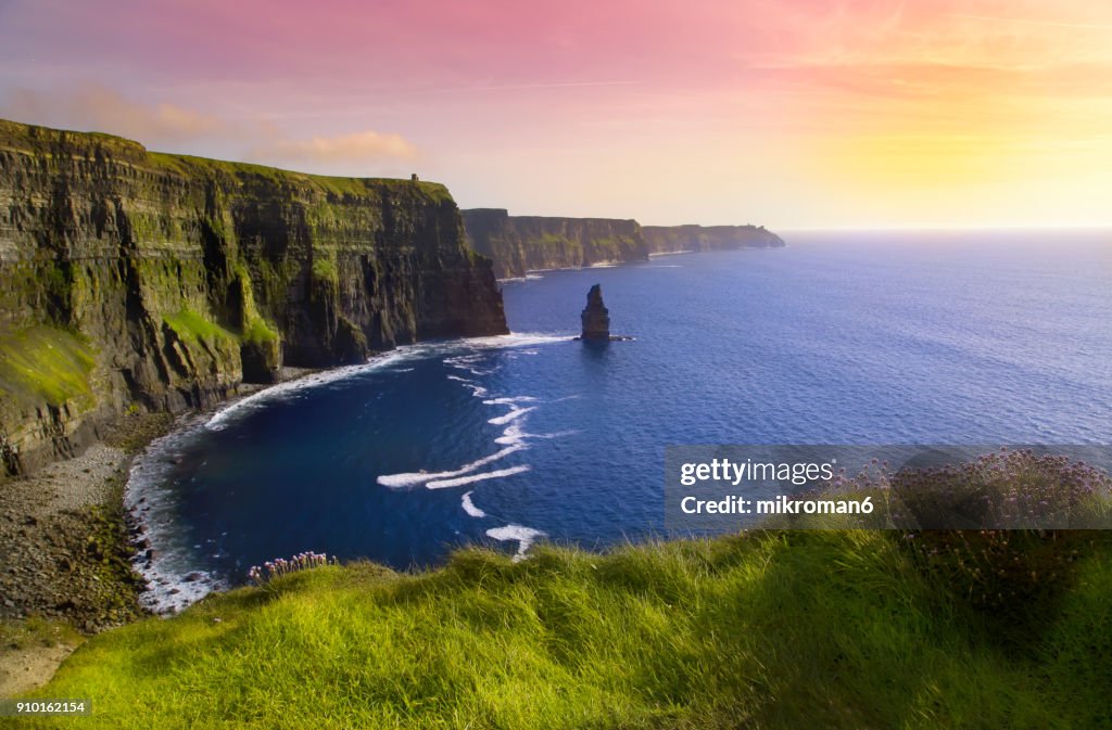 Cliffs of Moher at colourful sunset Co. Clare, Ireland