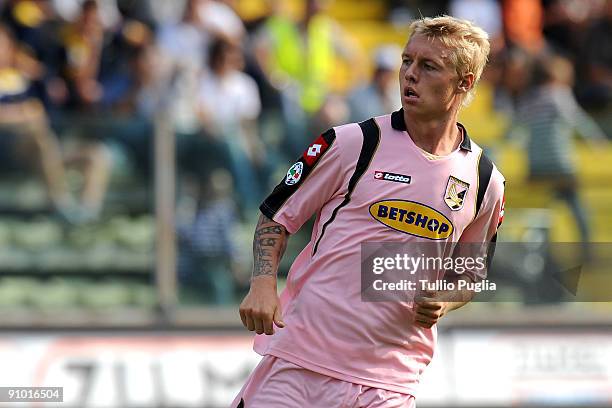 Simon Kjaer of Palermo looks on during the Serie A match played between Parma FC and US Citta di Palermo at Stadio Ennio Tardini on September 20,...