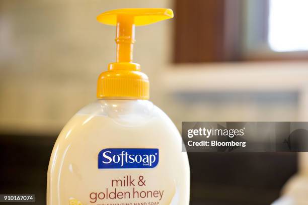 Colgate-Palmolive Co. Softsoap brand hand soap is arranged for a photograph in Tiskilwa, Illinois, U.S., on Wednesday, Jan. 24, 2018. The...