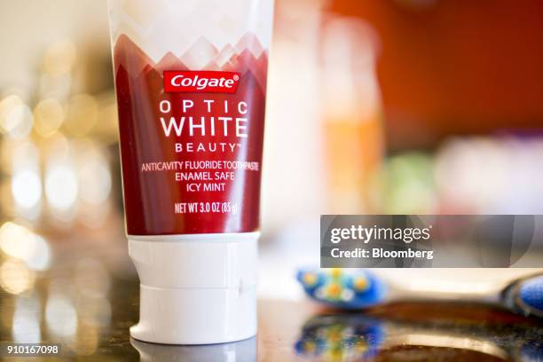 Tube of Colgate-Palmolive Co. Colgate brand toothpaste is arranged for a photograph in Tiskilwa, Illinois, U.S., on Wednesday, Jan. 24, 2018. The...
