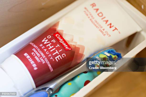 Tube of Colgate-Palmolive Co. Colgate brand toothpaste is arranged for a photograph in Tiskilwa, Illinois, U.S., on Wednesday, Jan. 24, 2018. The...