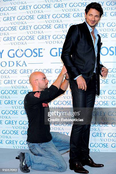 Model Andres Velencoso presents the new "Grey Goose" vodka christmas pack, at "Prive Grey Goose Space" on September 21, 2009 in Madrid, Spain